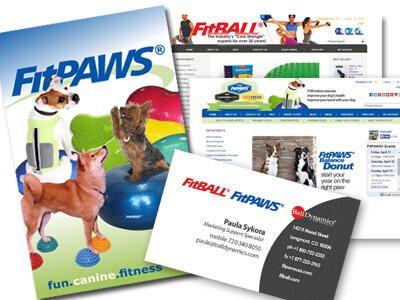 FitPAWS and FitBALL branded eCommerce sites, business cards, catalog, and more. Click to the newly owned FitPAWSUSA.COM